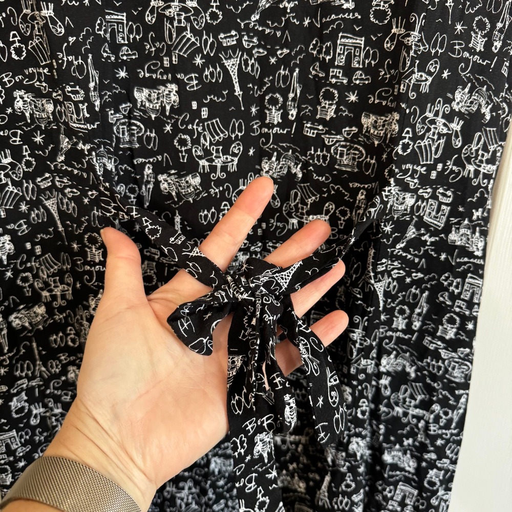 VTG Christopher Banks Maxi Dress 12 Black Paris Eiffel Tower Print Travel Whimsy - Picture 10 of 10